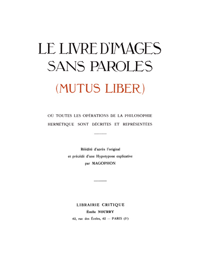 Page de titre du Livre d'Images Sans Paroles (Mutus Liber), réédité par Les Éditions Les Trois R